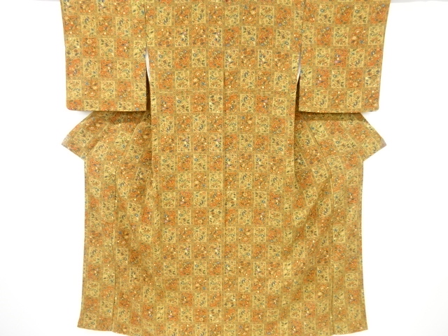 格子に唐花模様小紋着物